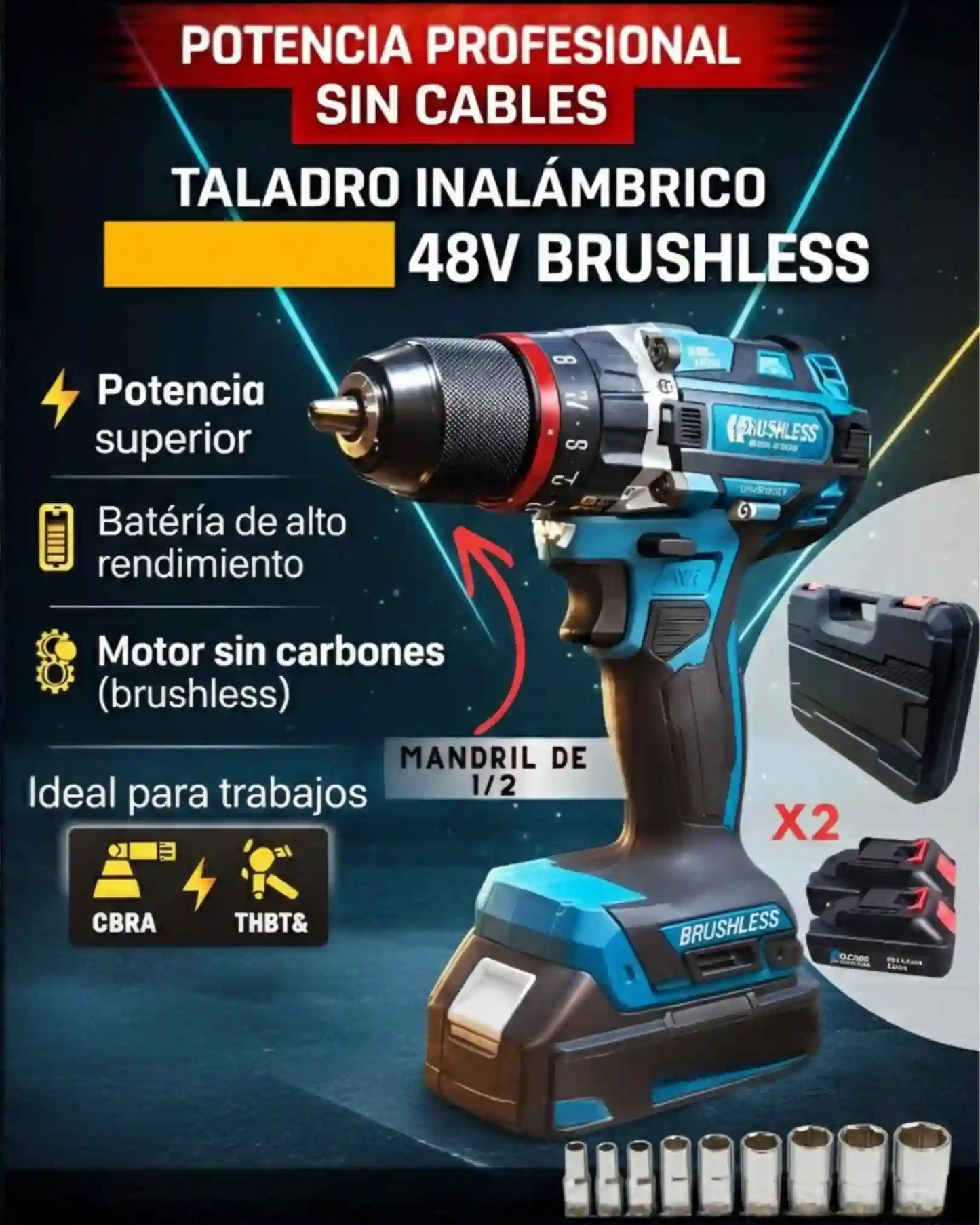 KIT TALADRO PERCUTOR INALÁMBRICO 3 EN 1