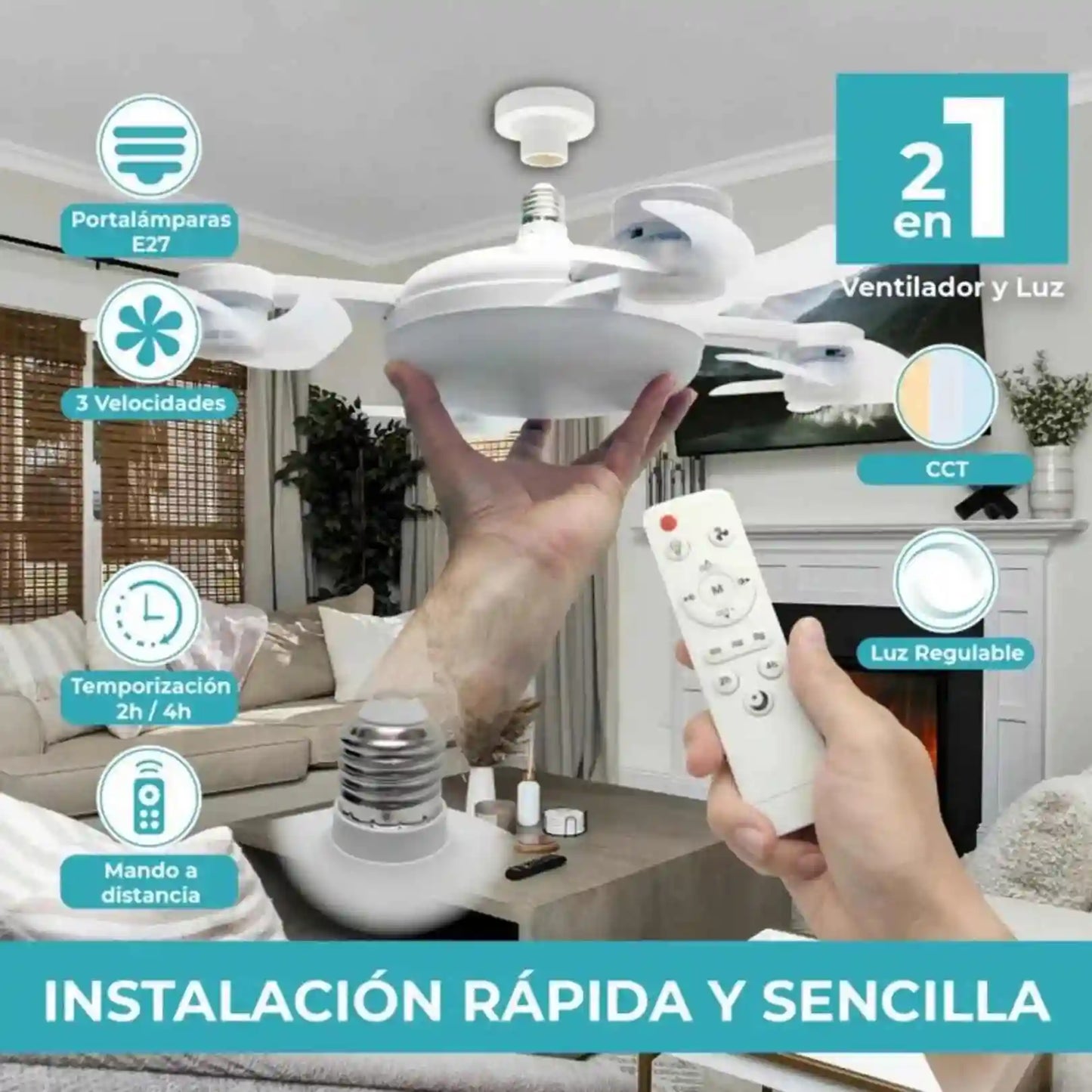 VENTILADOR FOCO LED 2 EN 1