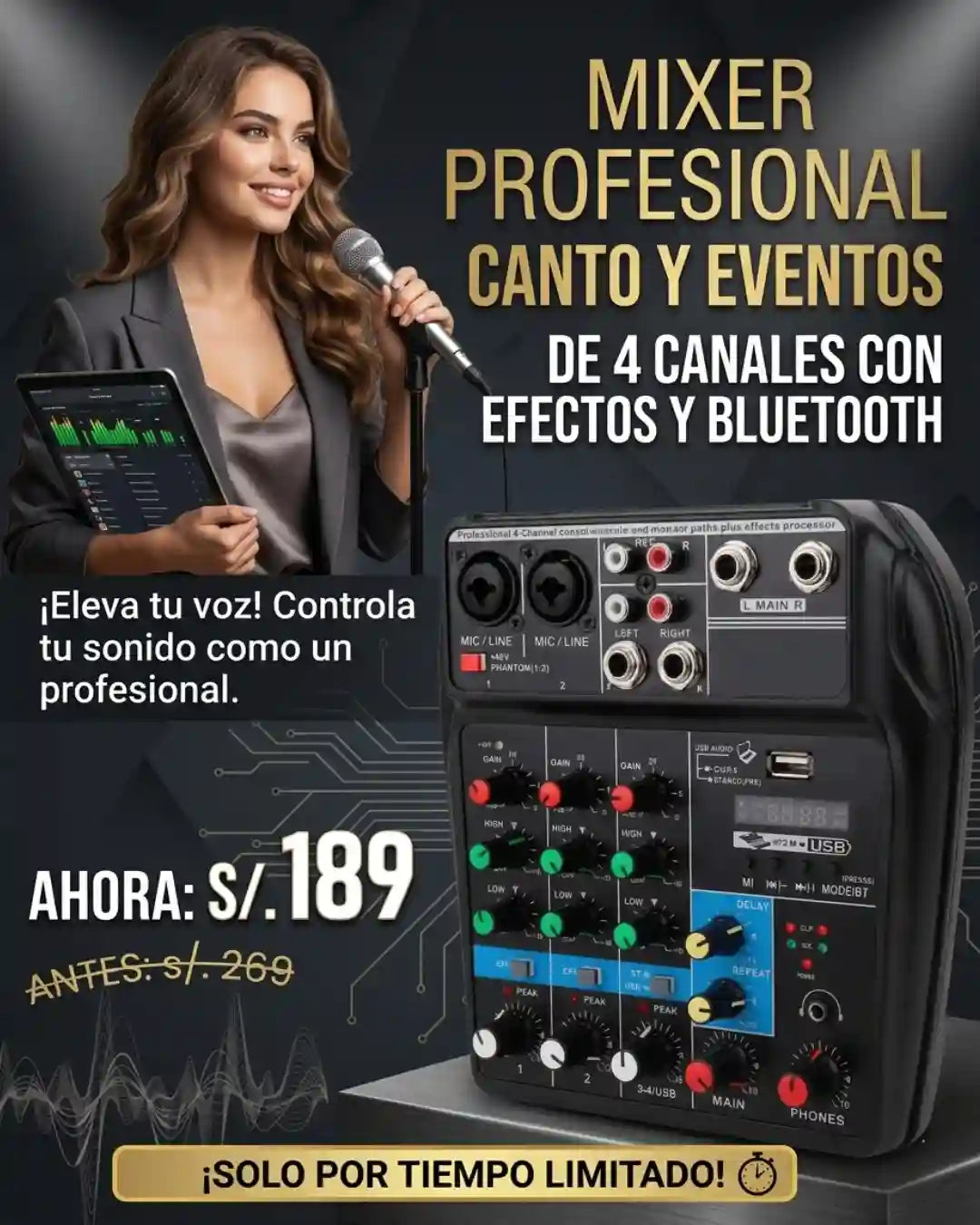 CONSOLA DE AUDIO PROFESIONAL 4 CANALES