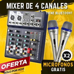 MIXER (PRO) 4 CANALES + 2 MICROS GRATIS- ¡SUPER OFERTA!