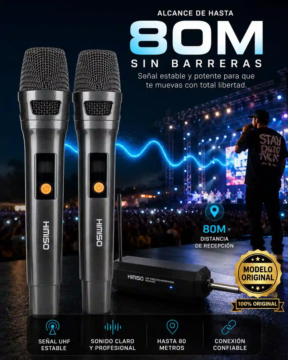 KIMISO Pro UHF  -  Dúo de Micrófonos Inalámbricos Profesionales