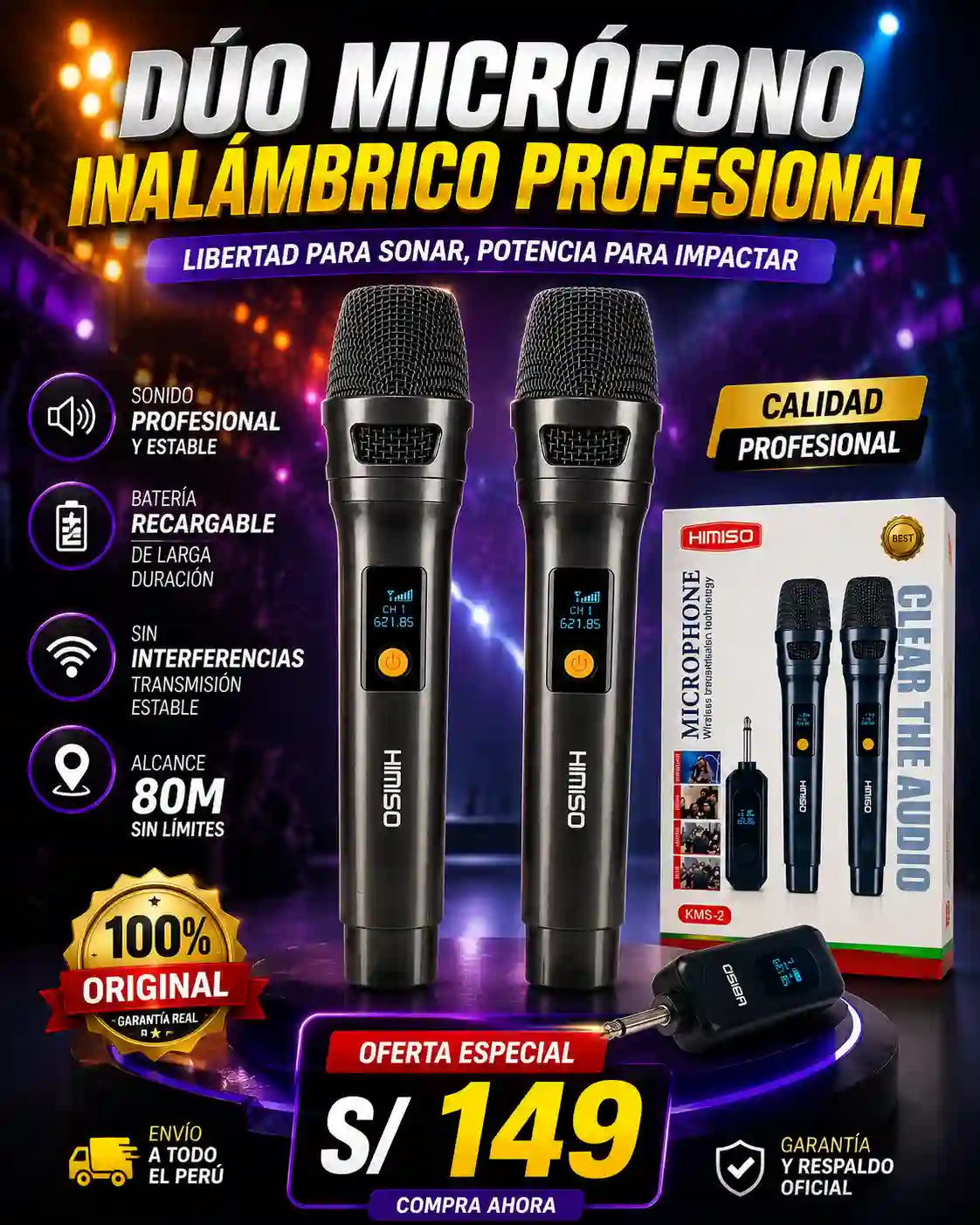KIMISO Pro UHF  -  Dúo de Micrófonos Inalámbricos Profesionales