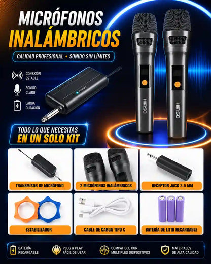 KIMISO Pro UHF  -  Dúo de Micrófonos Inalámbricos Profesionales