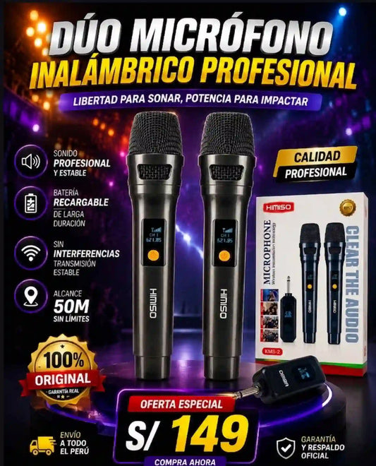 KIMISO Pro UHF  -  Dúo de Micrófonos Inalámbricos Profesionales