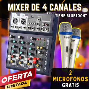 MEZCLADOR DE 4 CANALES + 2 MICROFONO(GRATIS) F-S